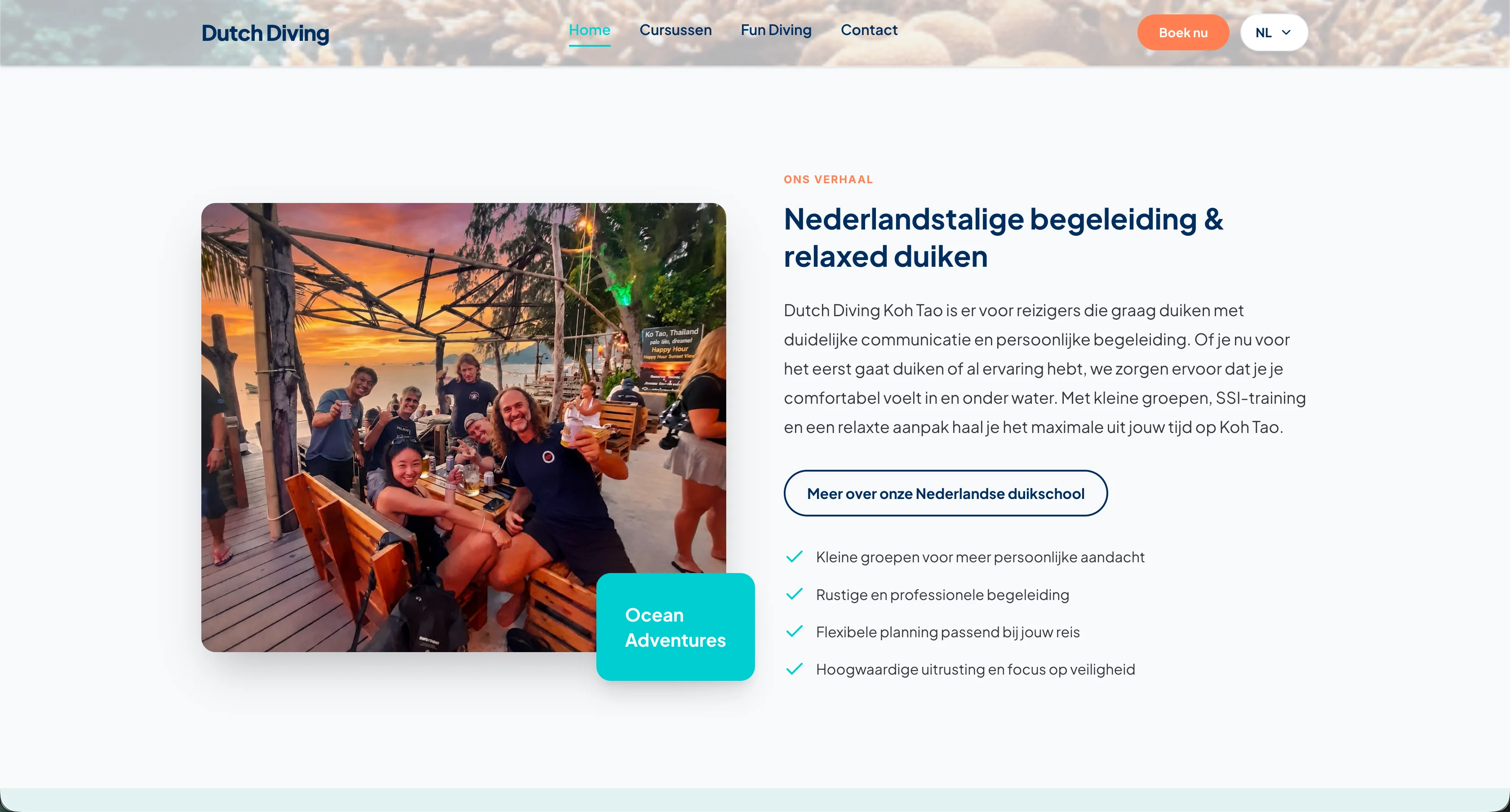 Dutch Diving Koh Tao website met informatie over Nederlandstalige begeleiding