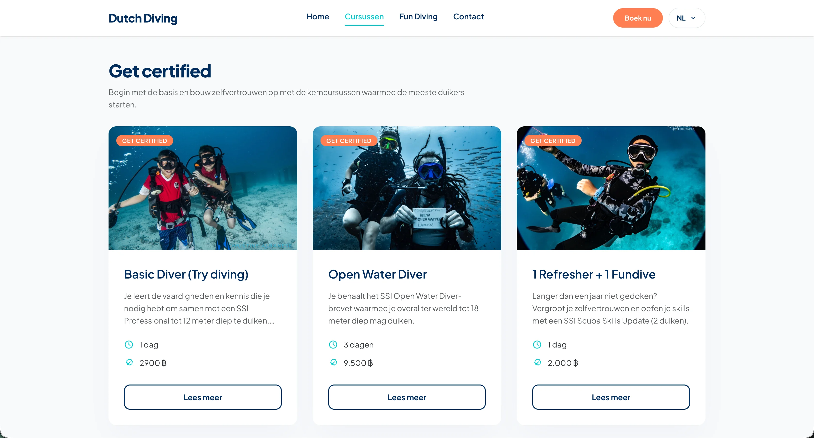 Dutch Diving Koh Tao website weergegeven op een laptop