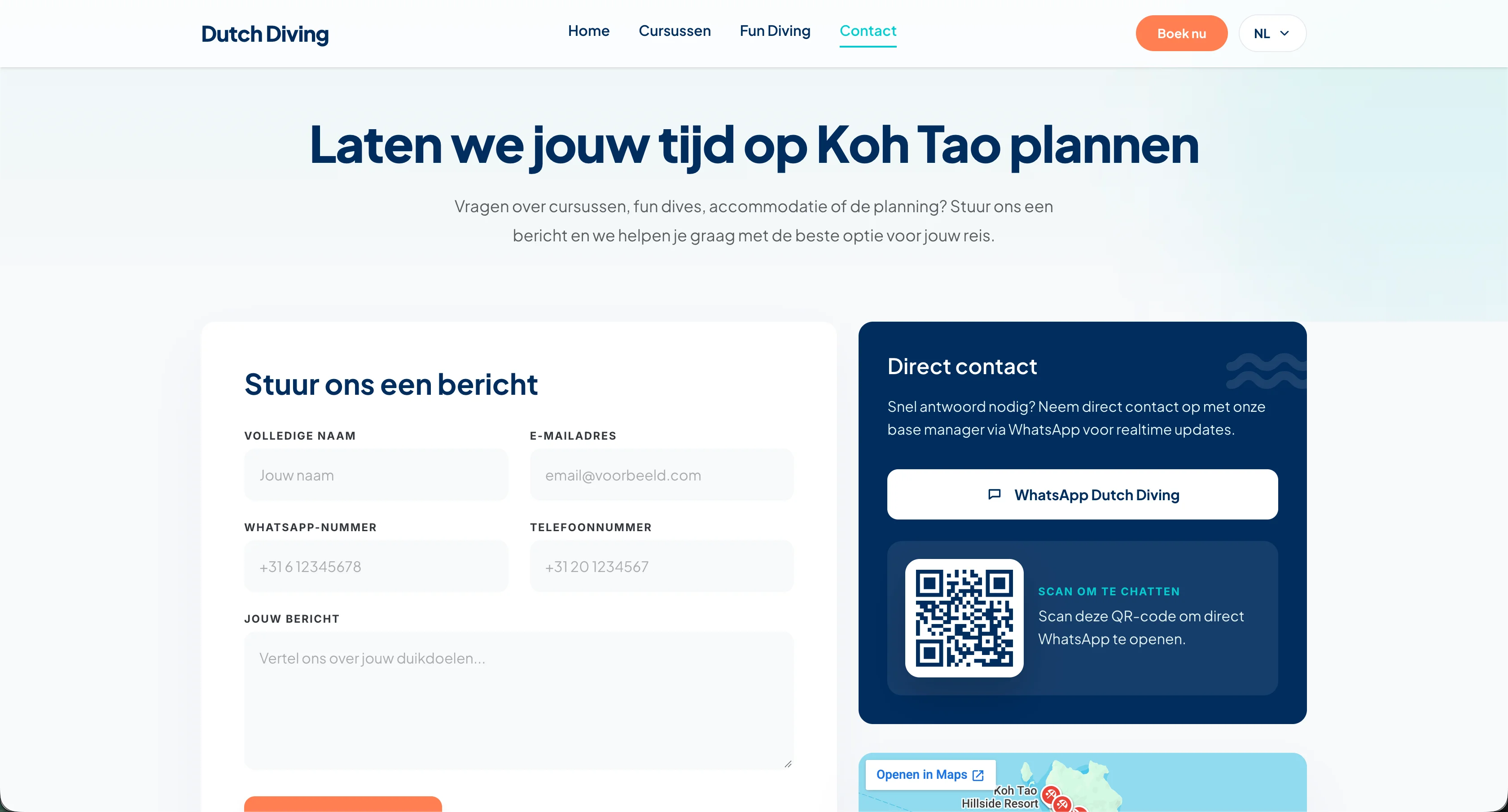 Informatiesectie van de Dutch Diving Koh Tao website