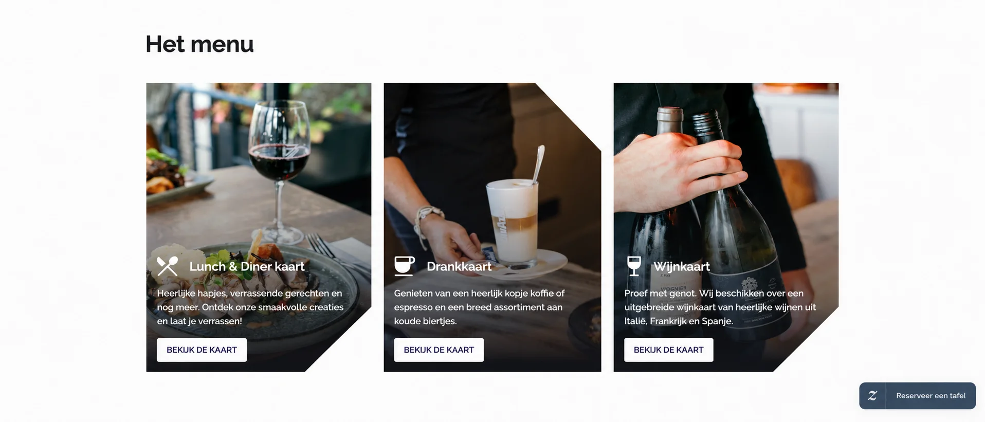 Homepage van Marktzicht Eten & Drinken met de uitnodiging om te reserveren