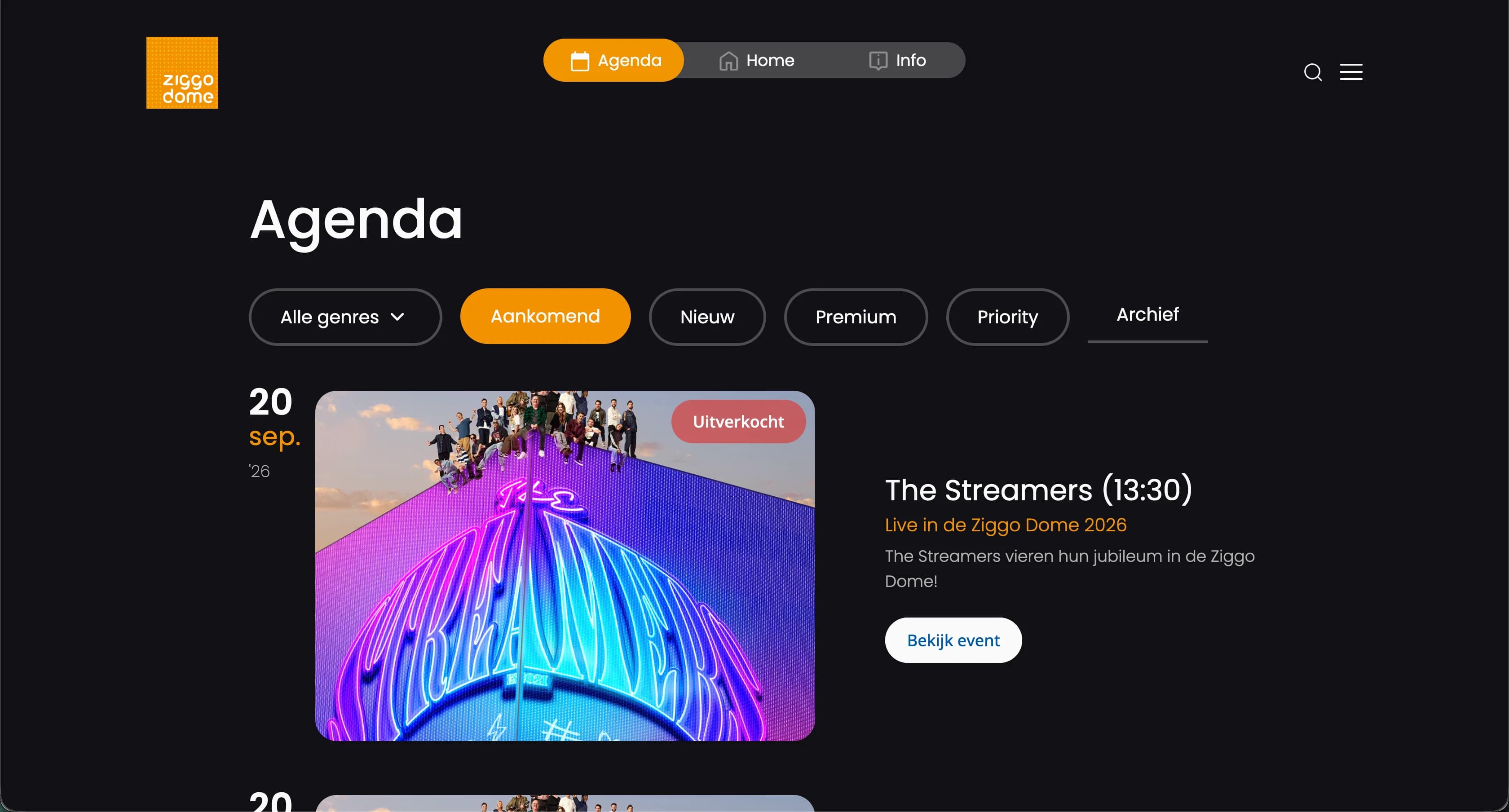 Ziggo Dome website weergegeven op een laptop