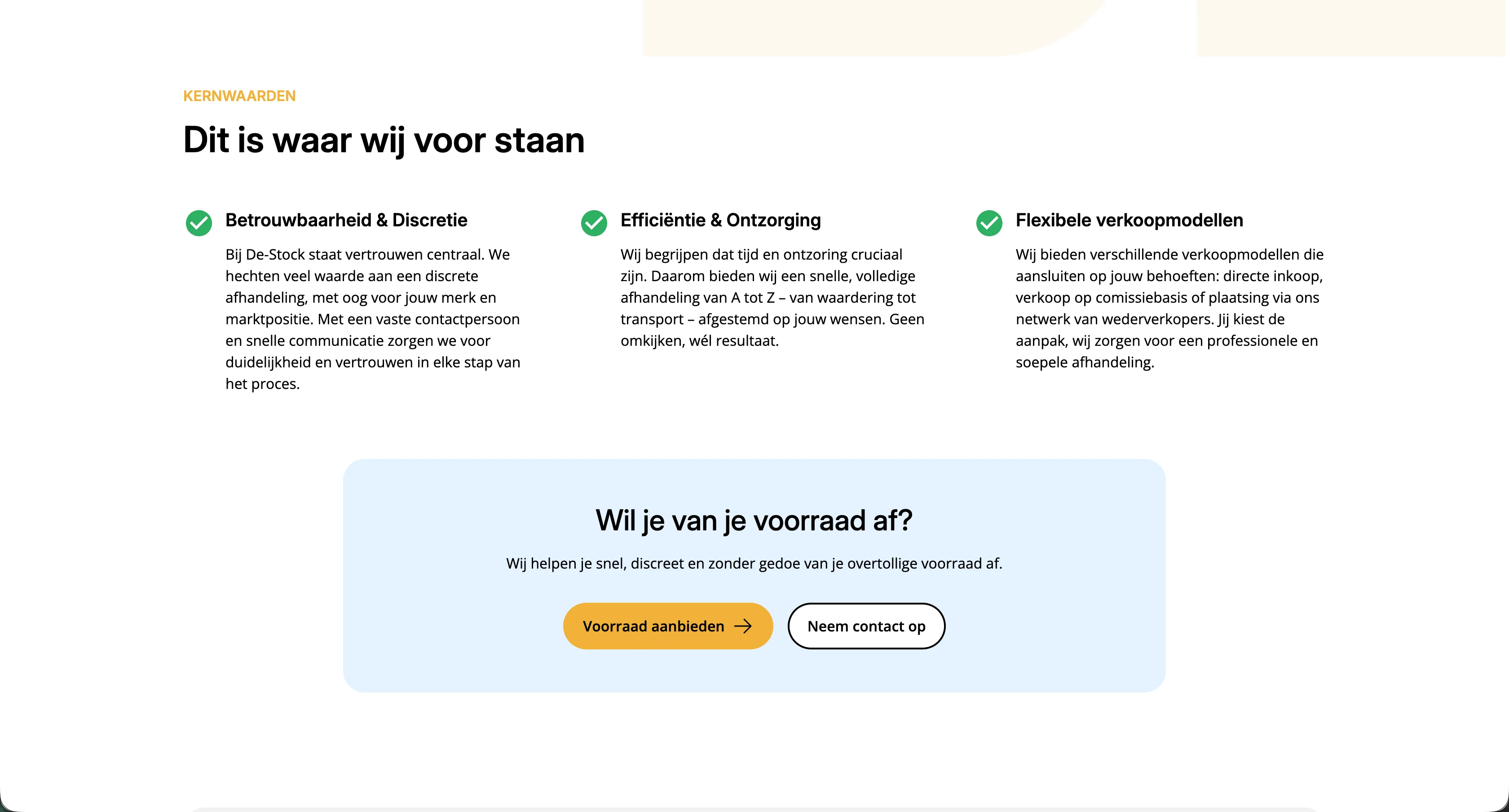 Homepage van De-Stock met aanbod voor restpartijen