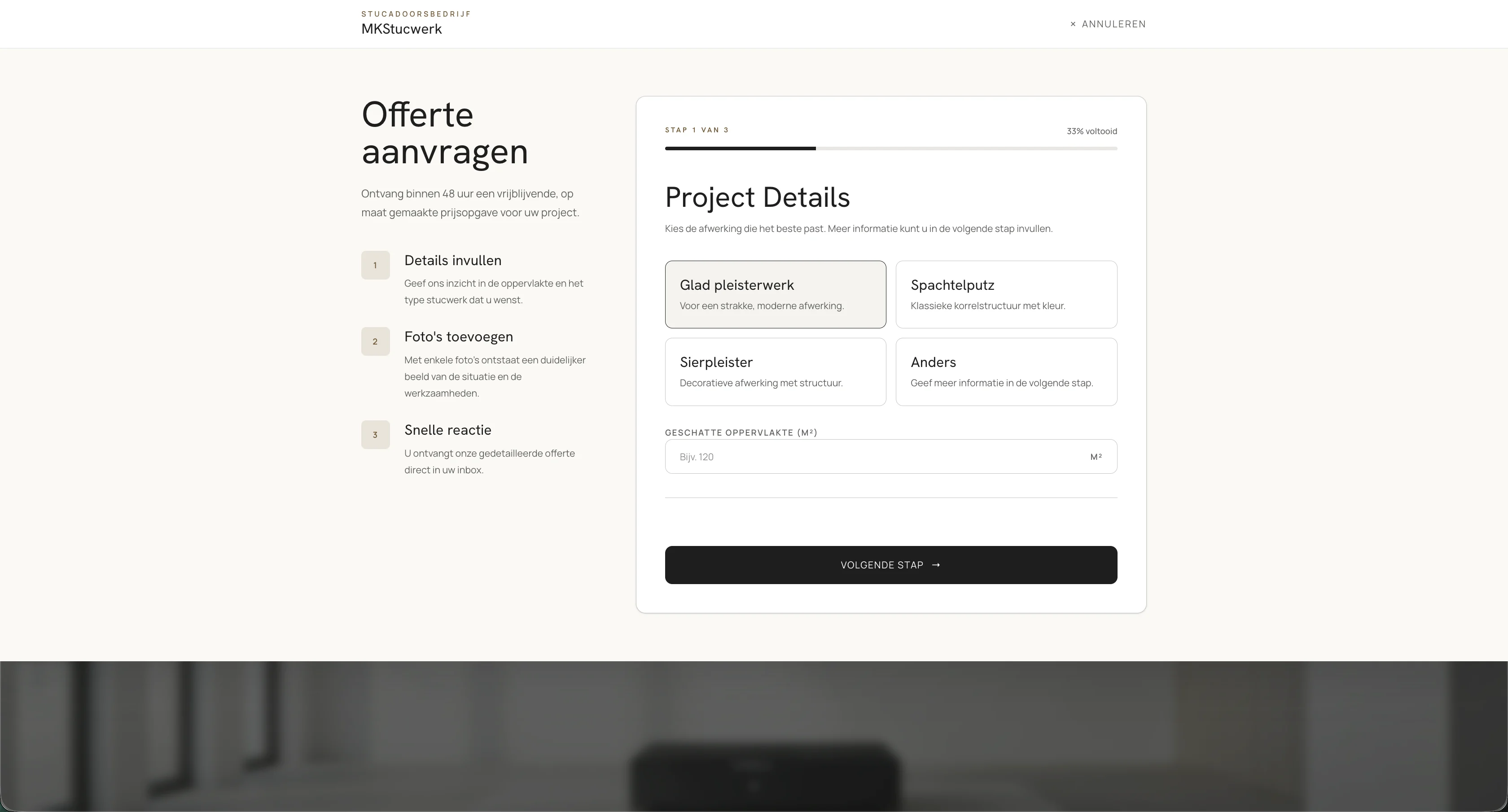 Voor-en-na voorbeeld op de MKStucwerk website
